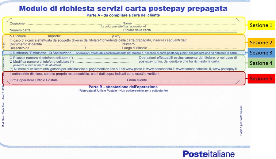 modulo servizi Postepay